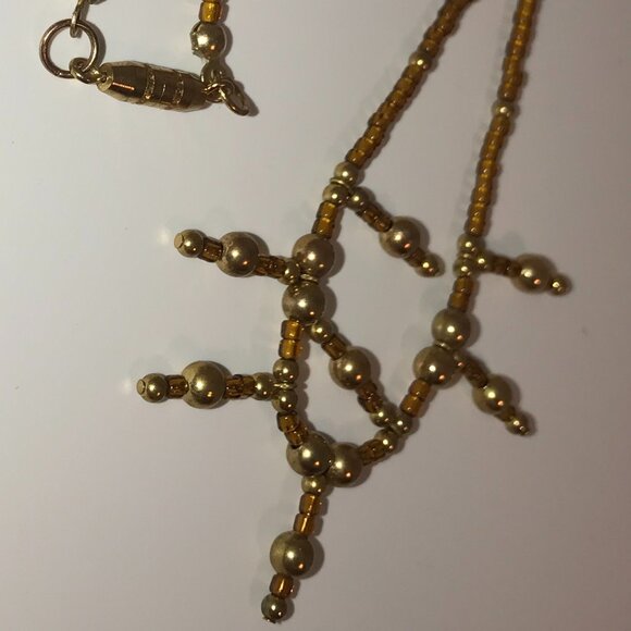 15" Bronze and Gold Seed Bead Necklace - Picture 4 of 5